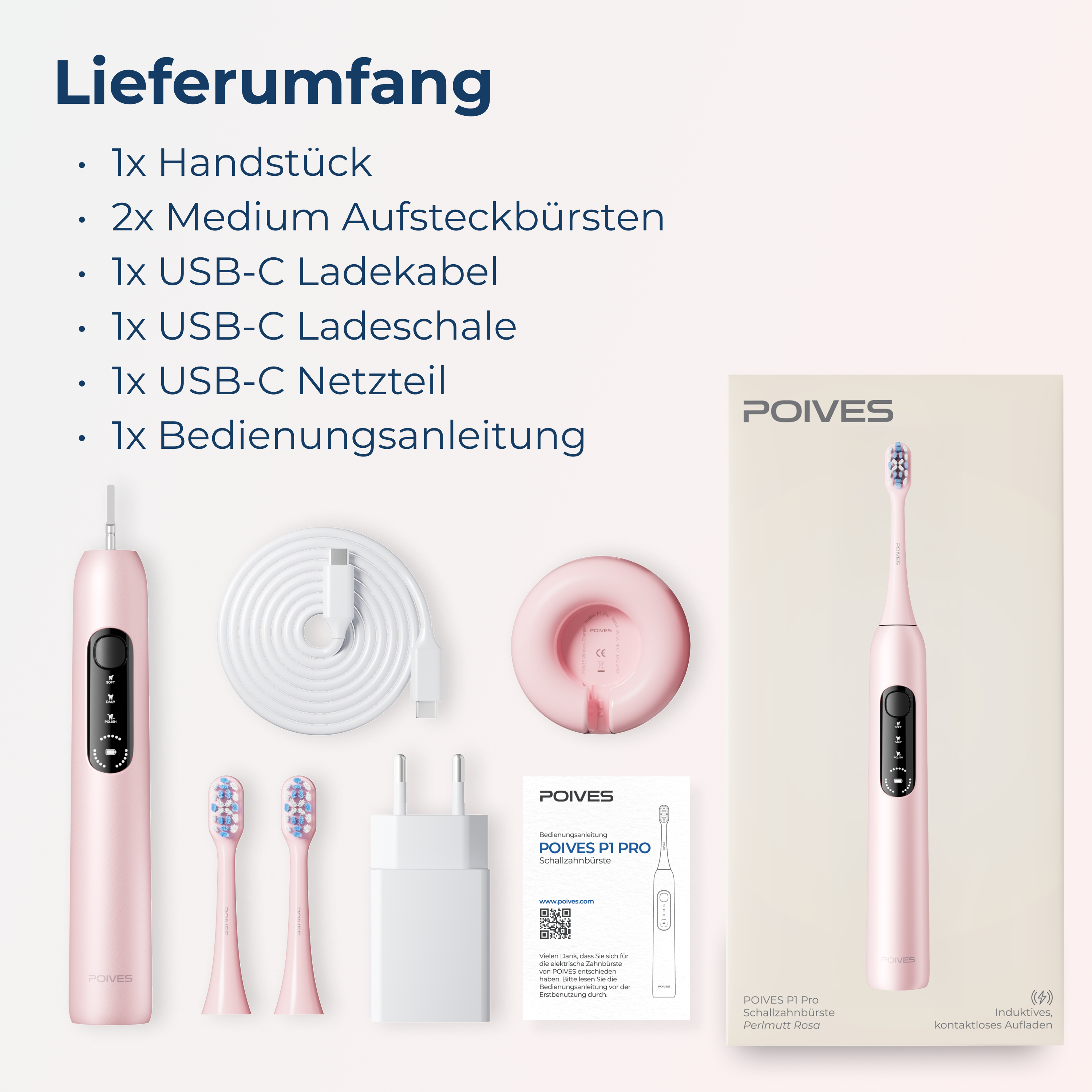 POIVES P1 Pro Schallzahnbürste - Perlmutt Rosa
