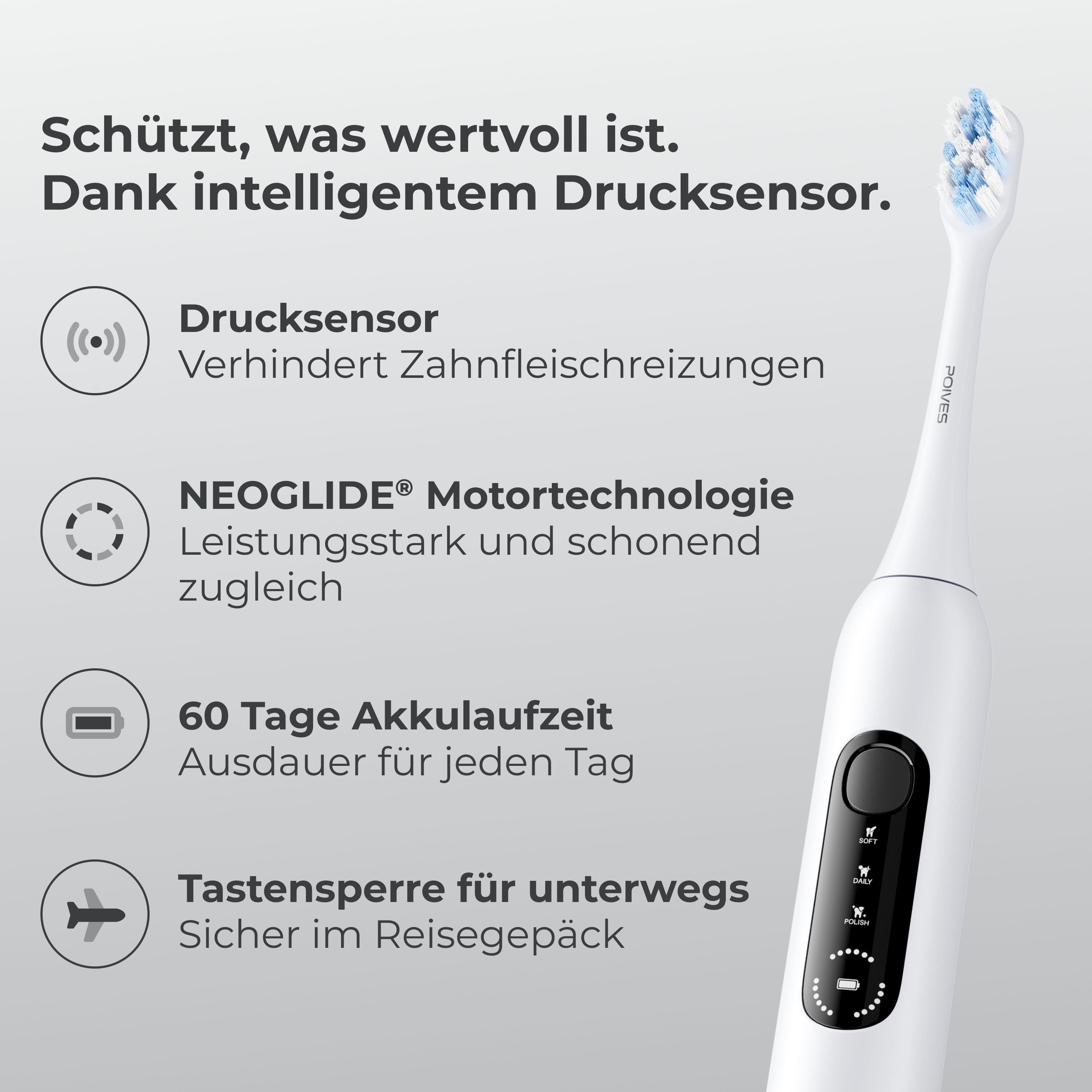 POIVES P1 Pro Schallzahnbürste - Silk White