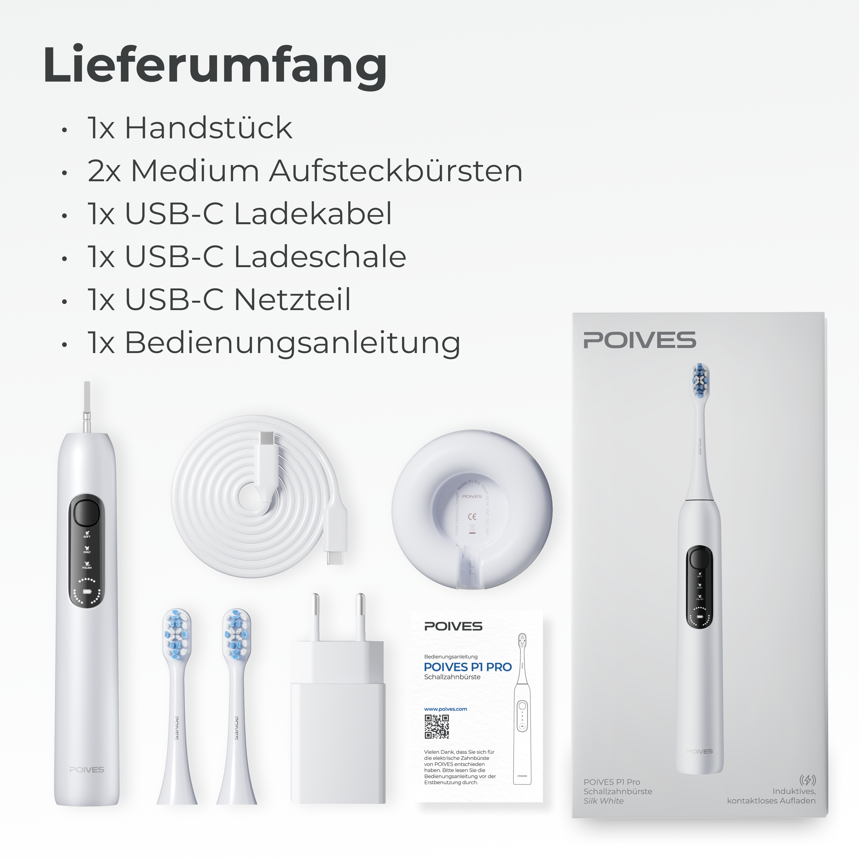 POIVES P1 Pro Schallzahnbürste - Silk White