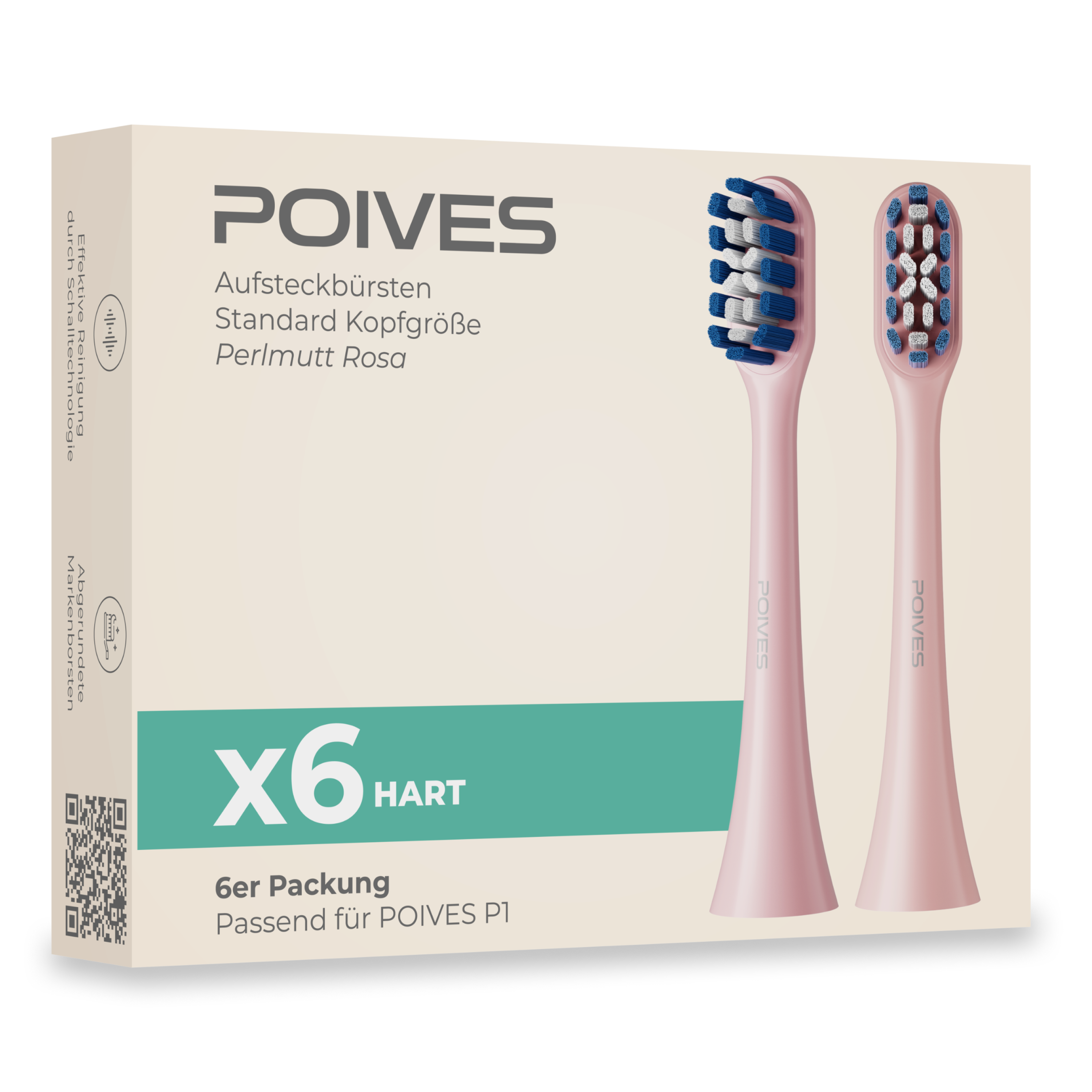 POIVES P1 Pro Hart Aufsteckbürsten | 6 Stück