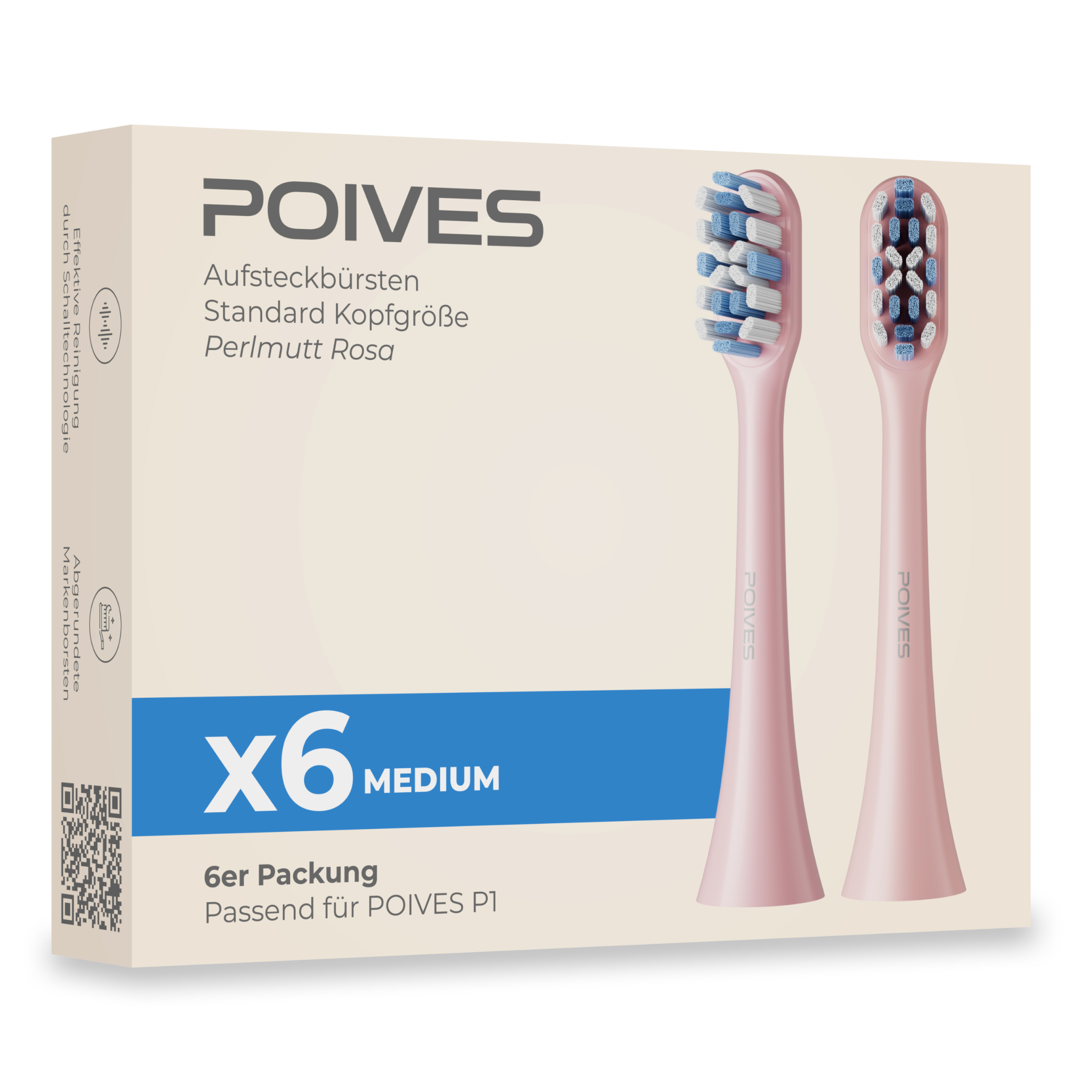 POIVES P1 Pro Medium Aufsteckbürsten | 6 Stück