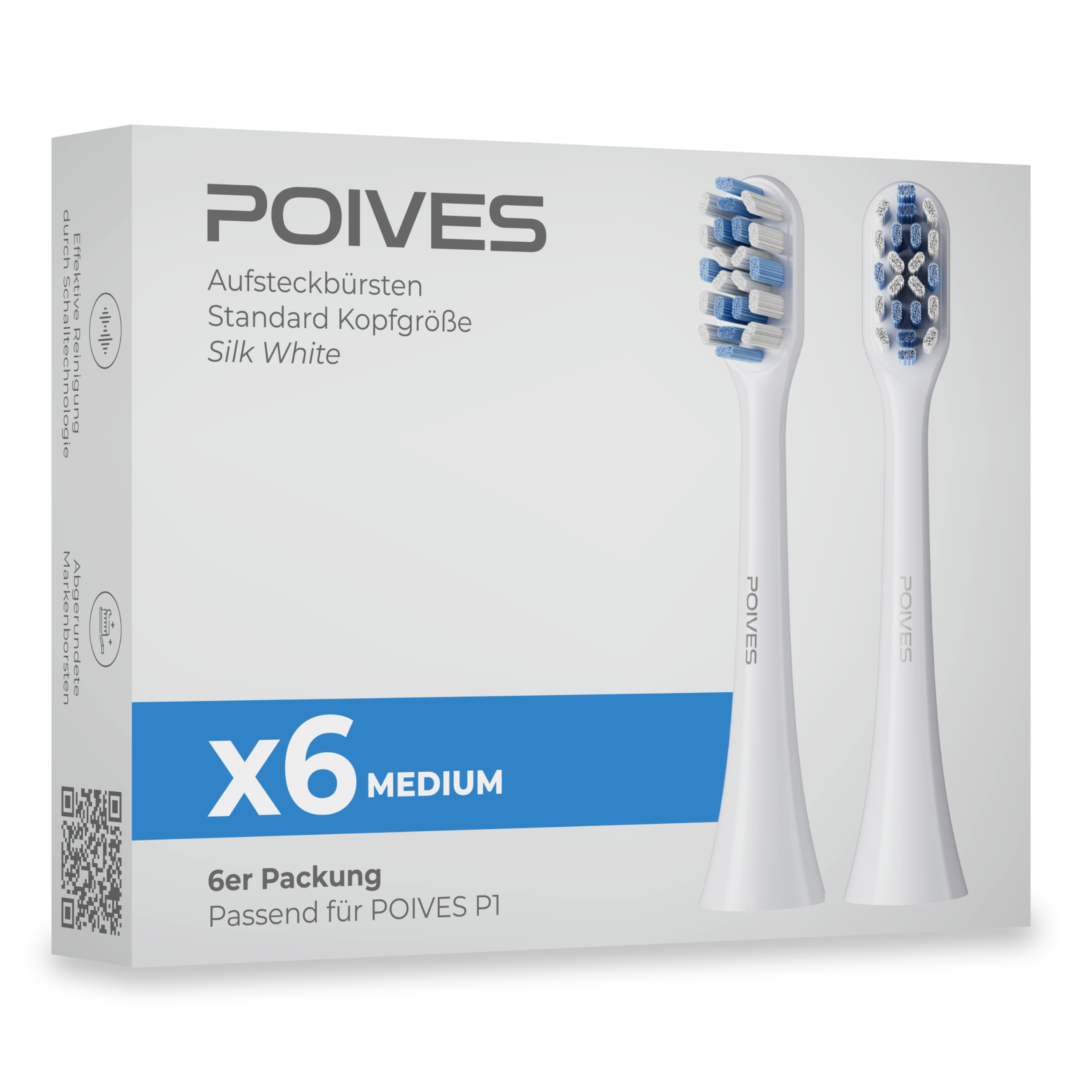 POIVES P1 Pro Medium Aufsteckbürsten | 6 Stück