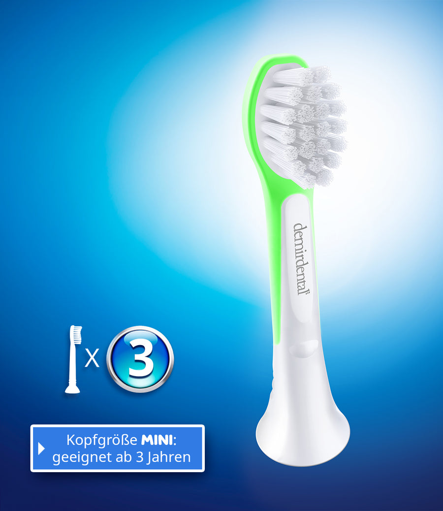 Kinder Aufsteckbürsten für Philips Sonicare Kids | ab 3 Jahren | Grün | 3er Paket