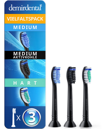 Vielfaltspack Medium & Hart Aufsteckbürsten für Philips Sonicare | Schwarz | HX6003/2b | 3er Paket