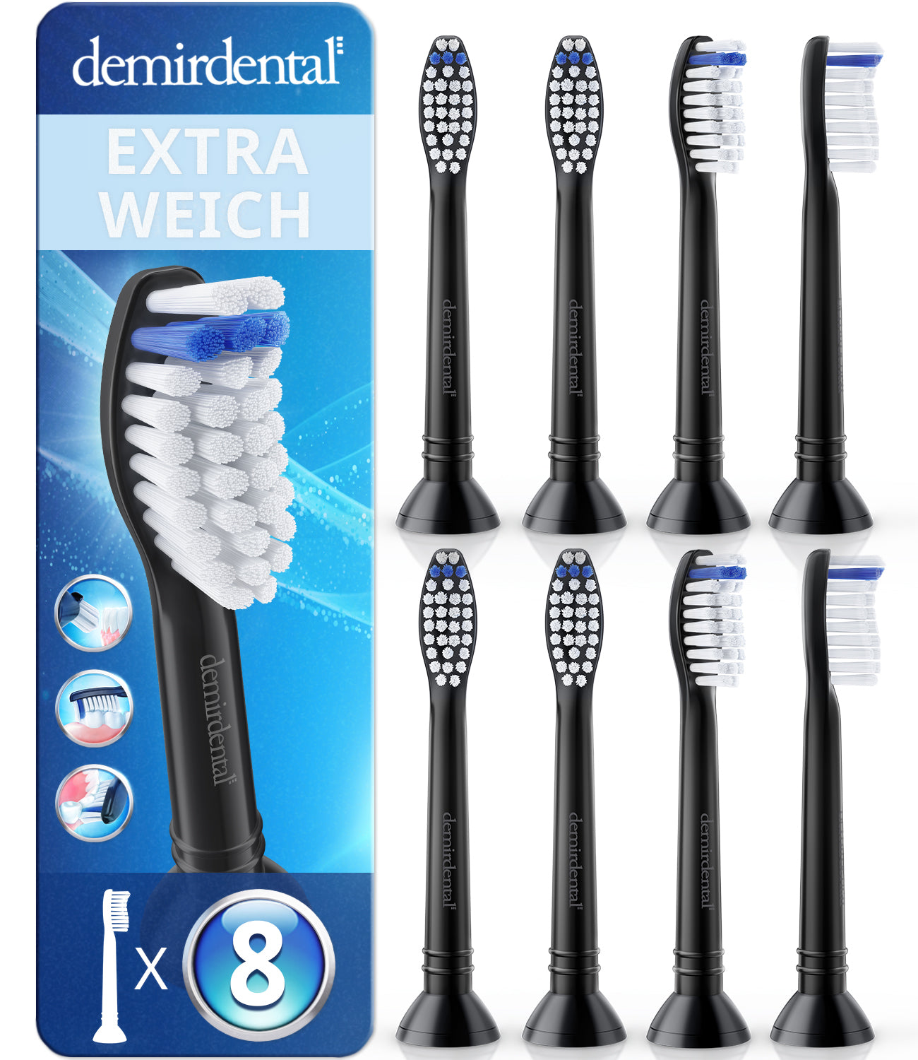 Extra Zacht | Opzetborstels compatibel met Philips Sonicare tandenborstels | Zwart