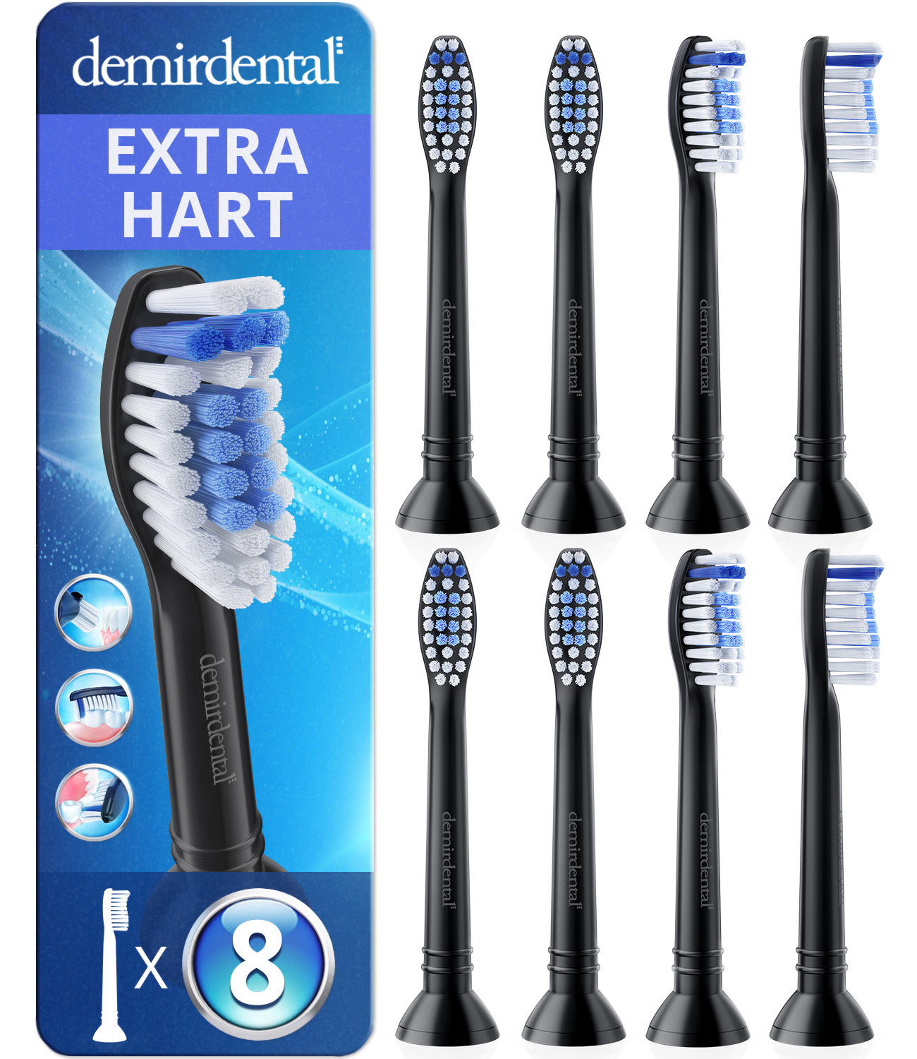 Hard X-Clean | Opzetborstels compatibel met Philips Sonicare tandenborstels | Zwart