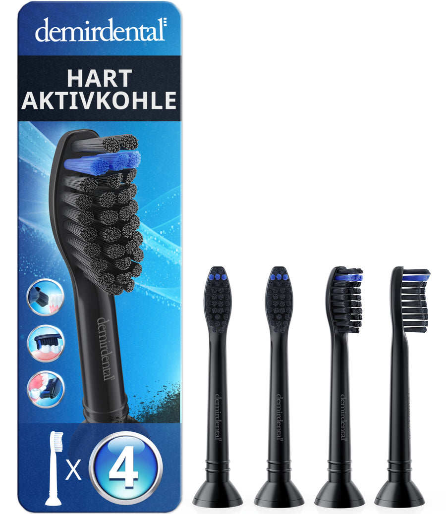 Harte Aufsteckbürsten mit Aktivkohle für Philips Sonicare | Schwarz | HX9054b | 4er Paket
